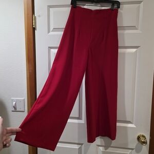 ZARA Intense Red Wide Leg Cropped Pants S